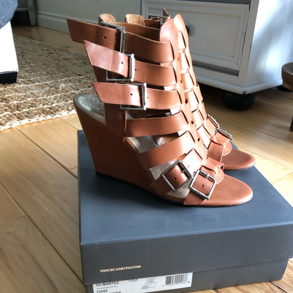 Vince Camuto Martez Brown Fudge Wedge Sandals
